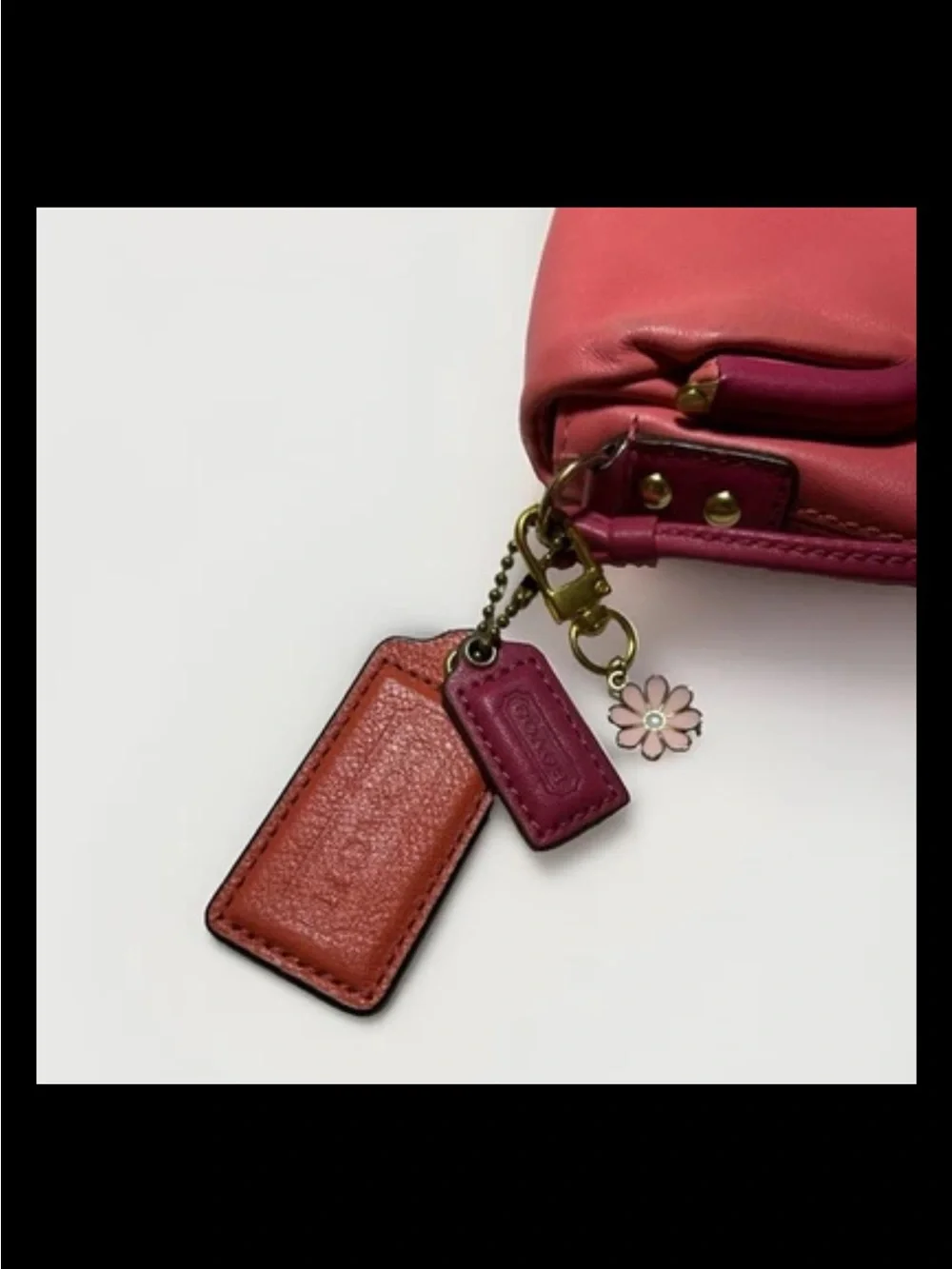 Coach Clutch/Wristlet, Foldover, Kisslock, Two-Tone Coral, Pink Leather, Brass - Picture 4 of 14